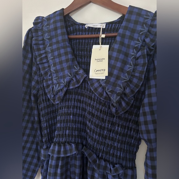 Mango Check Babydoll-Collar Prairie Dress Size M - Picture 6 of 7